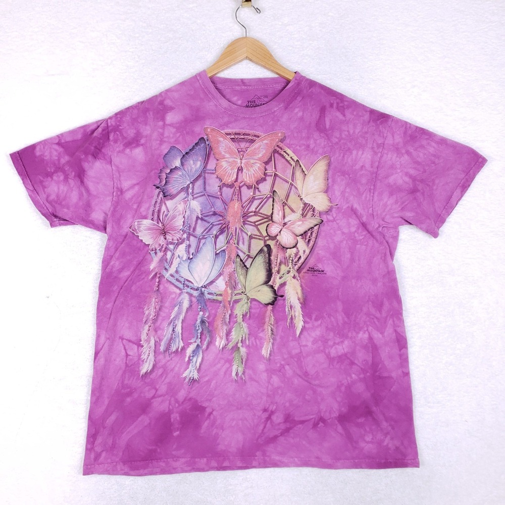 The Mountain Purple Tie-Dye Long Sleeve Tee with Pastel Butterfly Dreamcatcher